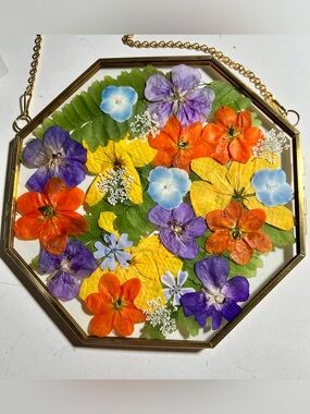 Pressed Flower Octagon Hanging Frame - Colorful Floral Art